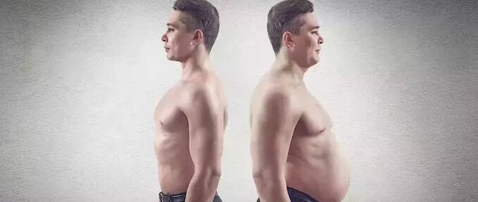 A picture of a man who is 1st fat, then thin.