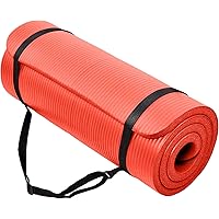 BalanceFrom All-Purpose 1-Inch Extra Thick High Density Anti-Tear Exercise Yoga Mat with Carrying Strap (Red)