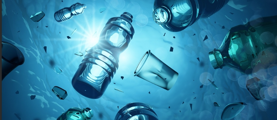 Plastic bottles in water