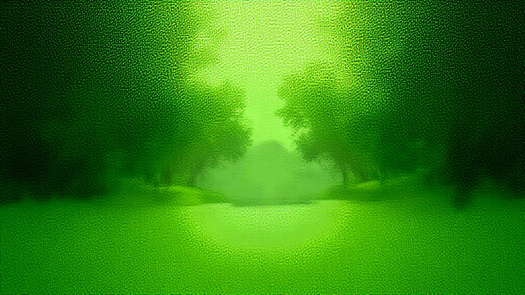 Peaceful park with green trees, water, and morning sunlight